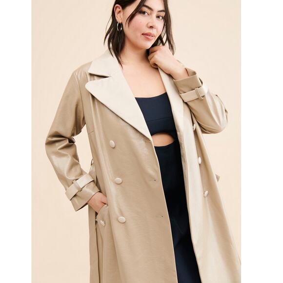 New Anthropologie Colorblock Vegan Leather Trench Coat $250 PLUS 2X - Picture 1 of 5